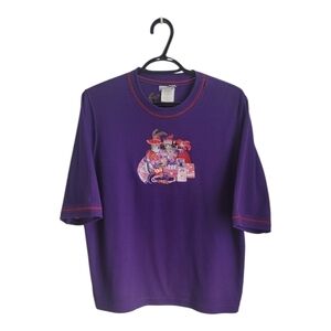 Vintage Bon Worth Purple Kitschy Cats Graphic T-Shirt Cottage Core Grandma Core